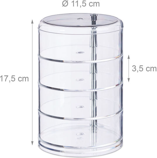 Relaxdays Organizator Rotativ De Cosmetice Cu Separatoare Transparent 17.5x11.5x11.5cm