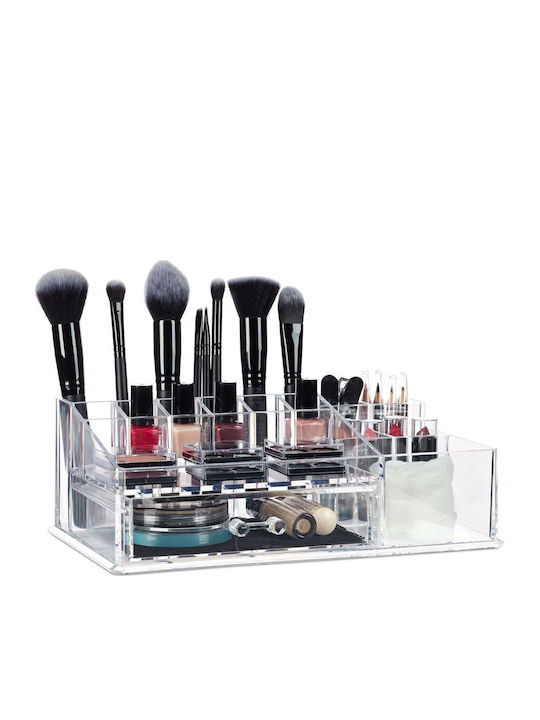 Relaxdays Kosmetikorganisator Mit Schubladen Und Trennzeichen Transparent 28x18x10cm