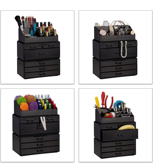 Relaxdays Organizator Cosmetice Cu 6 Sertare Negru 29x23.5x14cm