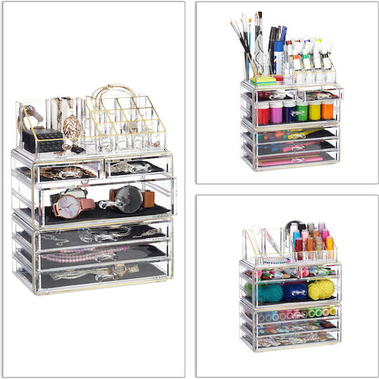 Relaxdays Stand De Organizare Cosmetice Cu Niveluri Transparent 29x23.5x14cm