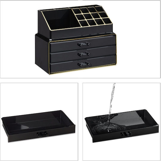 Relaxdays Kosmetikorganisator mit 3 Schubladen Schwarz 23,5x19x14cm