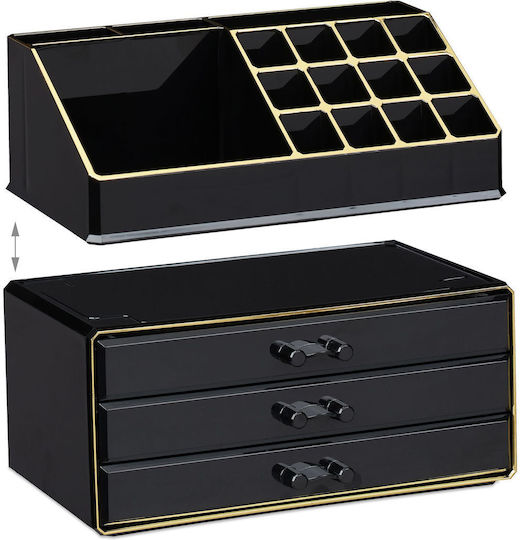 Relaxdays Kosmetikorganisator mit 3 Schubladen Schwarz 23,5x19x14cm