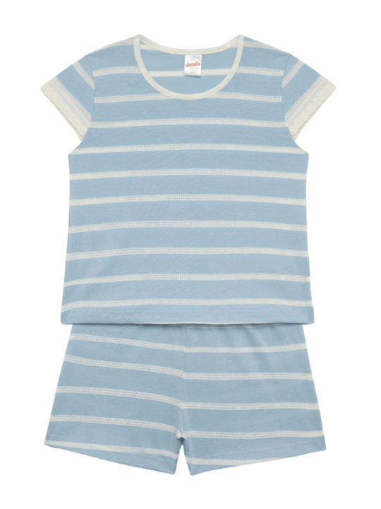 Minerva Kinder Schlafanzug Sommerlich Baumwoll Sky Blue StripesUnicorn