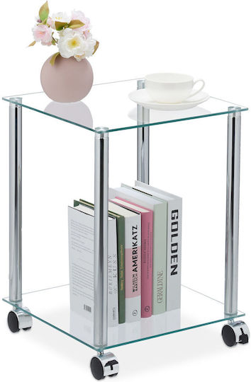 Sitting Room Outdoor Free Standing Table with Glass Surface and Metal Frame Brown 46x34x34cm