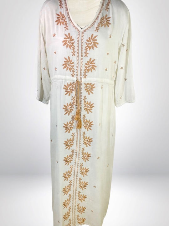 Καλοκαιρινό Maxi Φόρεμα White Crystal, Cream