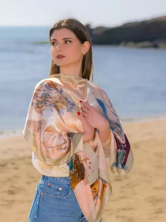 Kalfas Luxury Silk Square Women's Silk Scarf Blue