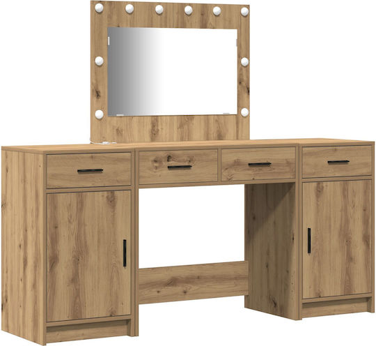 Floor-standing Bedroom Makeup Table Wooden Oak Processed Wood with Mirror 78.5x41x135cm