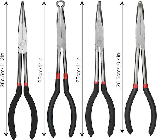 Set 4 Clești Profesionali Lungime 28 Cm – Clește Drept Clește Tip Ac 90° Clește Tip Ac 45° Clește pentru Coliere Furtun – Trusă de Reparații Auto Diy Cu Husă de Transport Onuvio