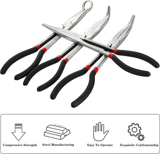 Set 4 Clești Profesionali Lungime 28 Cm – Clește Drept Clește Tip Ac 90° Clește Tip Ac 45° Clește pentru Coliere Furtun – Trusă de Reparații Auto Diy Cu Husă de Transport Onuvio