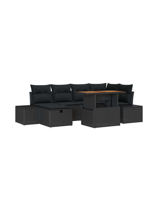 Garten- und Outdoor-Möbelsets Wohnzimmer Typsatz 7 Stück Schwarz mit Kissen