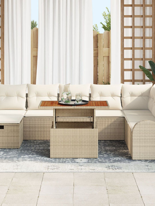 Garten- und Outdoor-Möbelsets Typsatz Wohnzimmer 9 Stück Beige mit Kissen