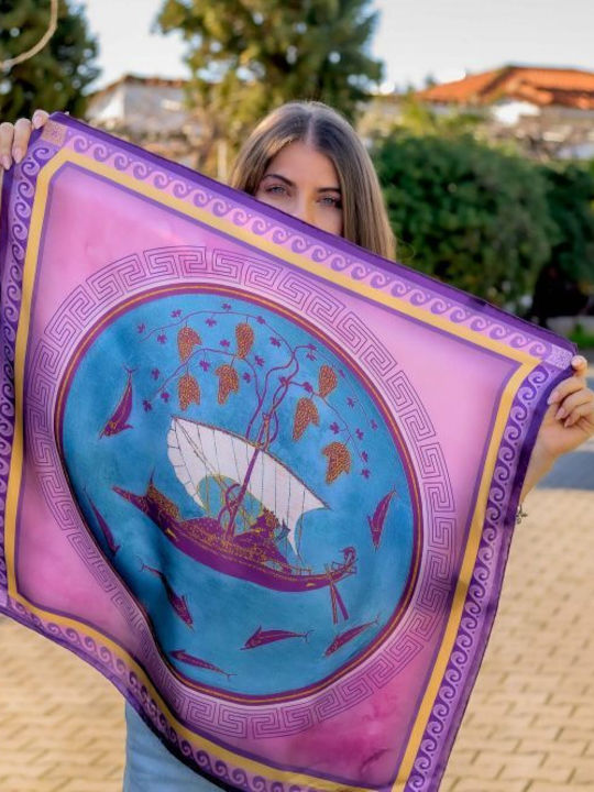 Kalfas Luxury Silk Silk 70x70 Scarf Women's Scarf Multicolour