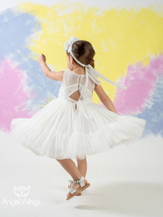 Angel Wings Λευκό Φόρεμα Βάπτισης από Τούλι