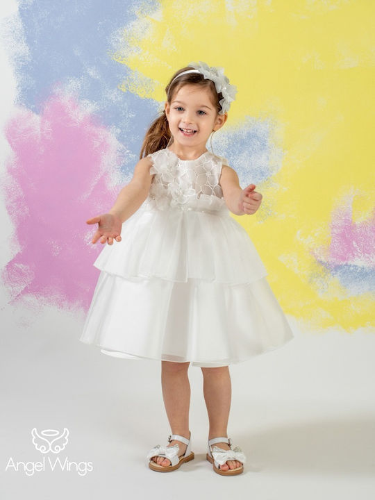 Angel Wings Λευκό Φόρεμα Βάπτισης