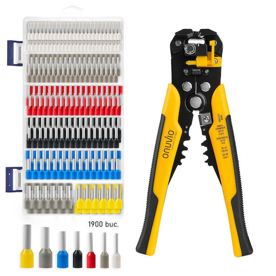 Onuvio Electric Cable Crimping Kit Ferrules Automatic Stripping Tool Crimping Tool 4 Self-adjusting Jaws Automatic Return 0.25-10mm 1900 Terminal Pins Carrying Case