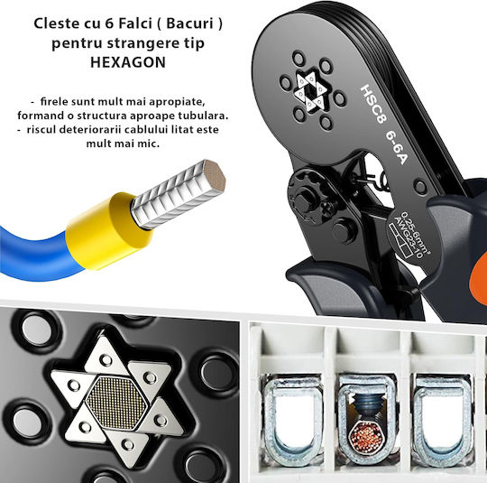 Onuvio Elektrisches Kabel-Crimp-Set Aderendhülsen Automatisches Abisolierwerkzeug Crimpwerkzeug 6 selbstjustierende Backen Automatische Rückkehr 0,25-6 mm 1900 Anschlussstifte
