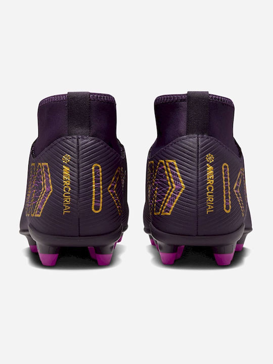 Ghete de Fotbal pentru Copii cu Glezna Înaltă Mercurial Superfly 10 Club "Kylian Mbappé" cu Crampoane și Șosetă Grand Violet / Fildeș Pal