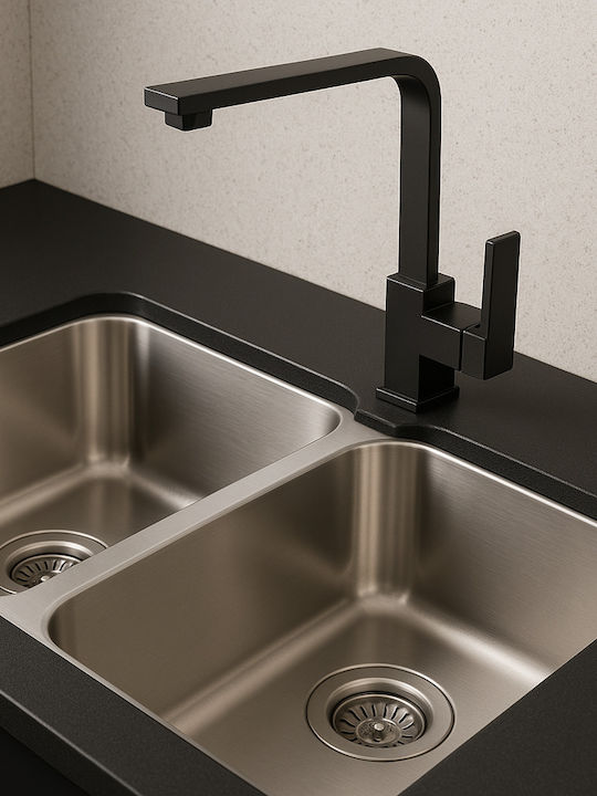 Robinet de bucătărie Acp pentru blat, din alamă, negru mat, 360° 7,5l/min