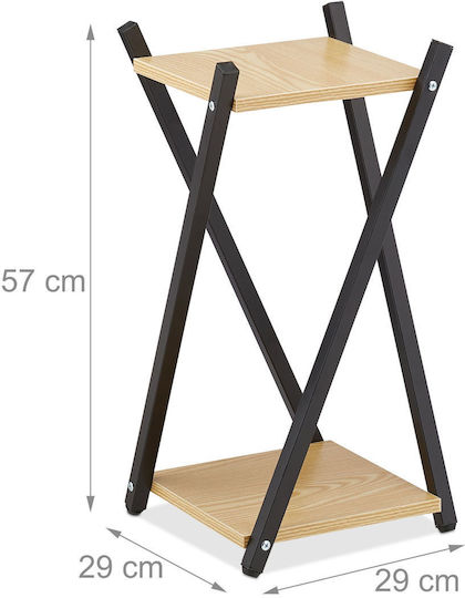 Holz Stahl Blumenständer 2 Regale 57 x 29 x 29 cm Schwarz Hellbraun