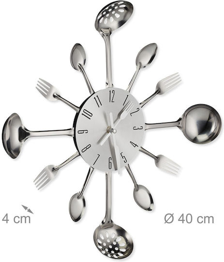 Ceas de Perete Accesorii Tacâmuri Argintiu Diametru 40 Cm Relaxdays