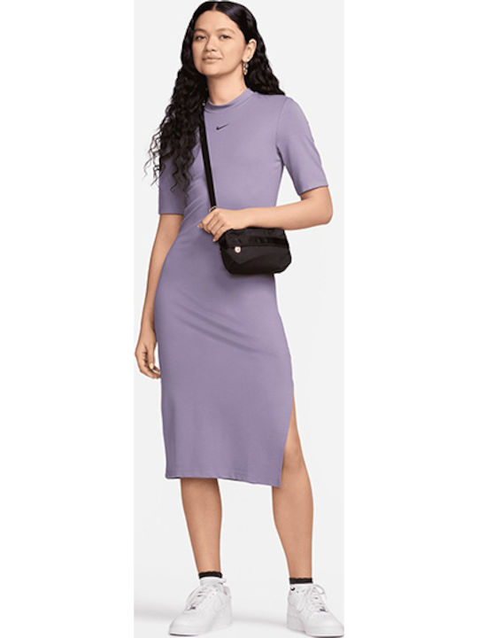 Essntl Midi Damenkleid Sommer Sportlich Kurzes Ärmel Blau