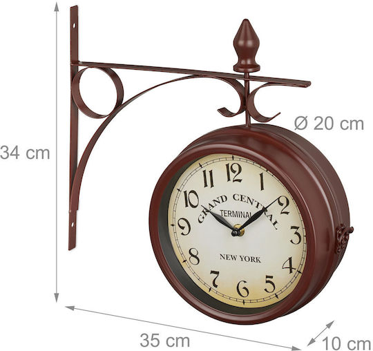 Ceas De Perete Vintage Cu Două Fețe 34 X 35 X 10 Cm Maro