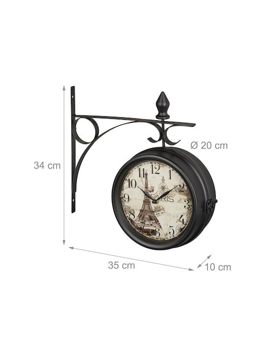 Wall Clock Paris Design Double-sided 34 X 35 X 10 Cm Black