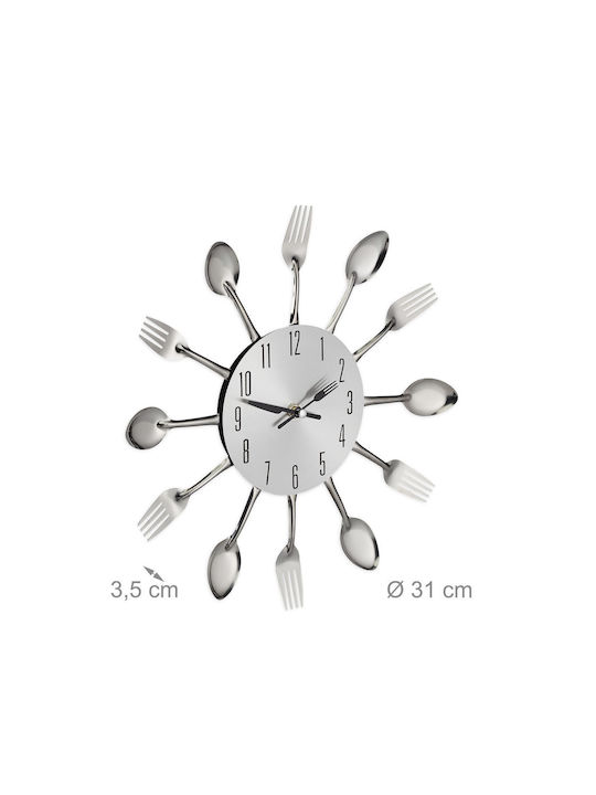 Wall Clock Accessorized Cutlery Silver Relaxdays