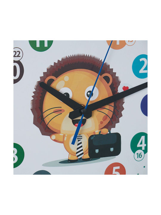 Children's Wall Clock Arabic Numbers Lion Design 30 X 4.5 Cm White Brown