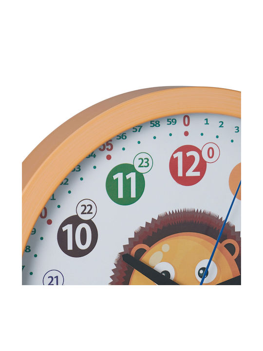 Children's Wall Clock Arabic Numbers Lion Design 30 X 4.5 Cm White Brown