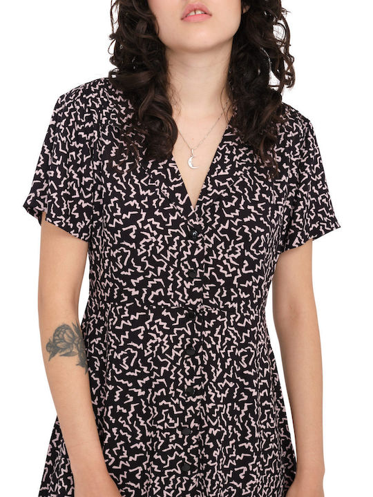 Stormy Tropix Sommer Mini Hemdkleid mit Rüschen Schwarz