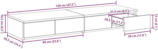 vidaXL Bettkasten aus Holz Gray 120x36.5x16.5cm