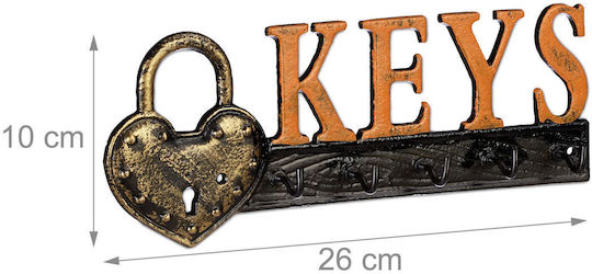Suport chei 5 cârlige Relaxdays Dimensiuni 10 X 26 X 3 Cm Negru Portocaliu