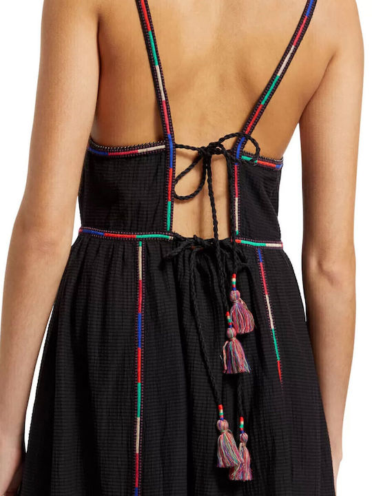 Sommer Midi Damenkleid mit Rüschen Schwarz