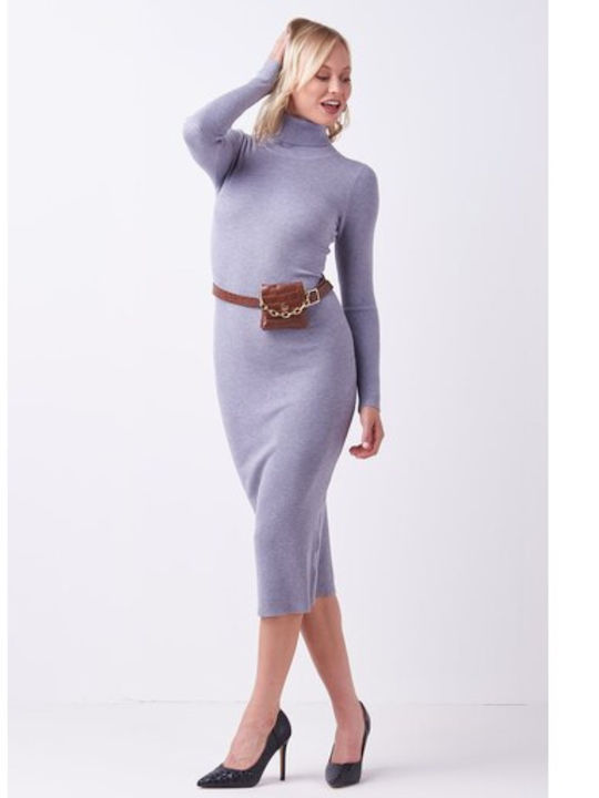 Midi Dress Knitted Turtleneck Grey