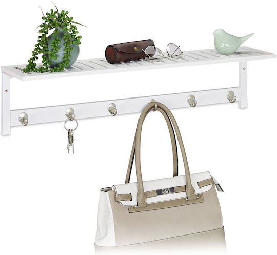 Wall Coat Rack Shelf 6 Hooks Bamboo Metal Dimensions 18 X 75 X 16 Cm White Relaxdays Wall Coat Rack Shelf 6 Hooks Bamboo Metal Dimensions 18 X 75 X 16 Cm White Relaxdays