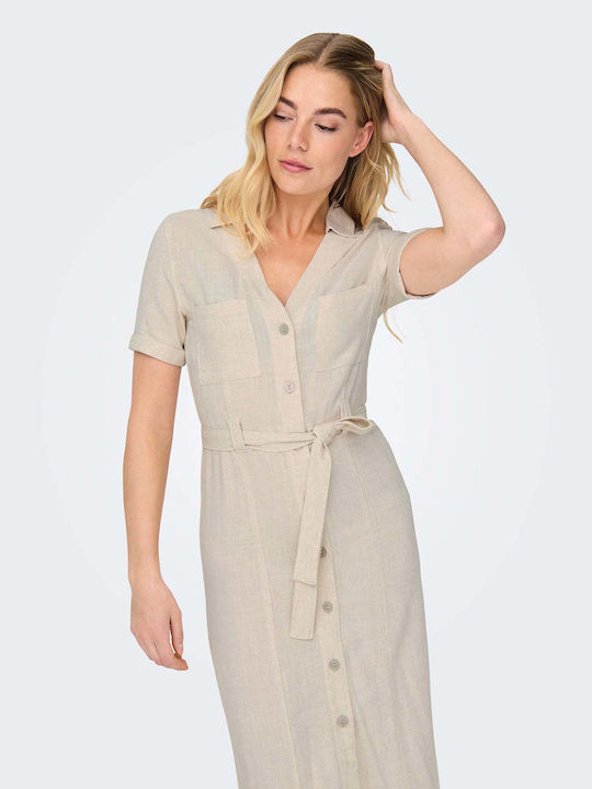 Siesta Summer Midi Shirt Dress Beige