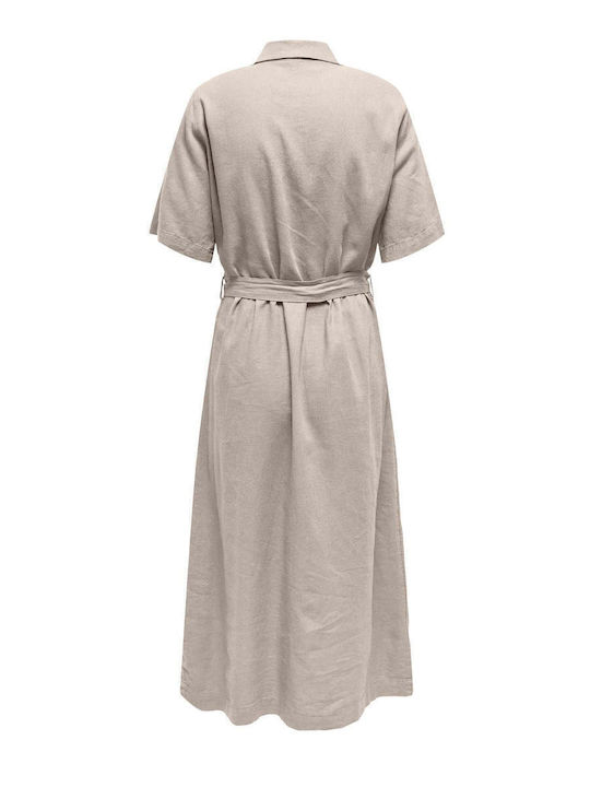 Sommer Midi Hemdkleid Kurzärmelig Beiges