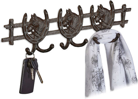 Vintage Wall Hanger Coat Rack 6 Hooks 11 x 36.5 x 3.5 Cm Brown