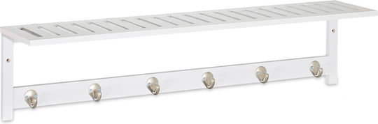 Raft cuier de perete 6 cârlige bambus metal dimensiuni 18 x 75 x 16 cm alb Relaxdays