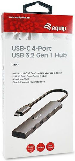 Equip Hub 4 Θυρών USB 2.0 με σύνδεση USB-C Γκρι