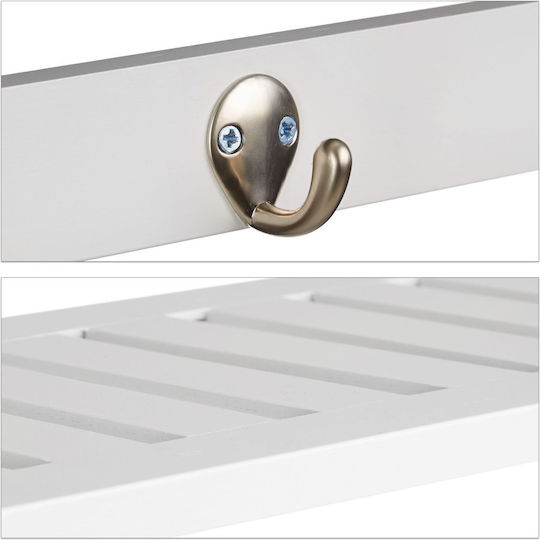 Wall Shelf Hallway 4 Hooks Relaxdays White Made Bamboo 17.5 X 50 X 16 Cm