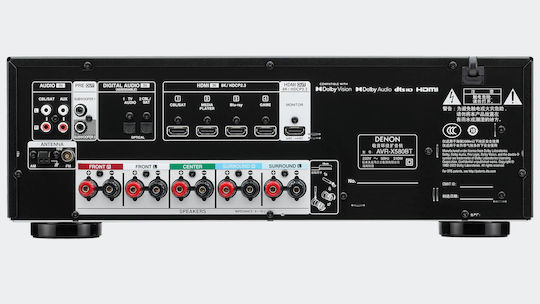 Denon AVR-X580BT Home Cinema Amplifier 4K/8K 5.2 Channels 70W/8Ω 90W/6Ω with HDR and Dolby Atmos Black