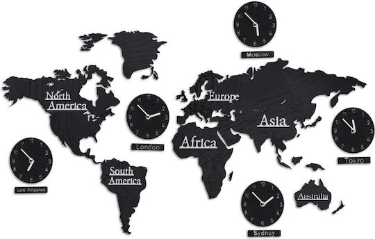 World Map Wooden Cut-out Wall Decoration 5 Clocks Dimensions 61 X 113 Cm Relaxdays World Map Wooden Cut-out Wall Decoration 5 Clocks Dimensions 61 X 113 Cm Relaxdays