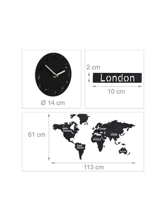 World Map Wooden Cut-out Wall Decoration 5 Clocks Dimensions 61 X 113 Cm Relaxdays