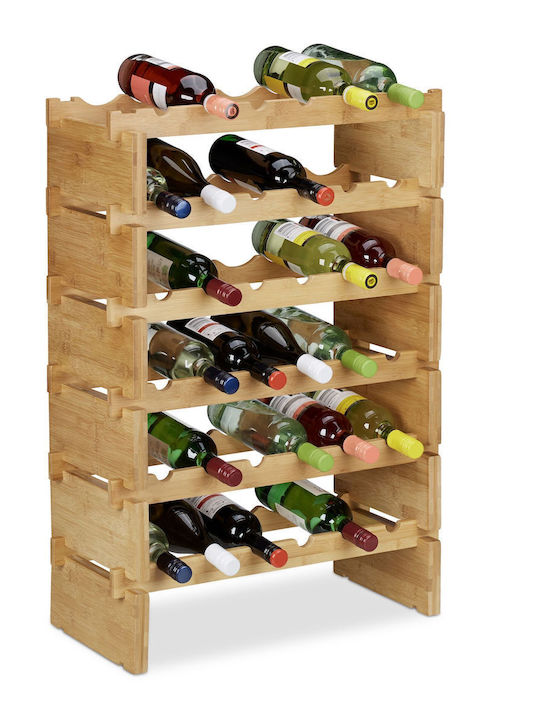 Suport sticle de vin Relaxdays din bambus natural 6 niveluri 36 sticle 80 X 60 X 28,5 cm