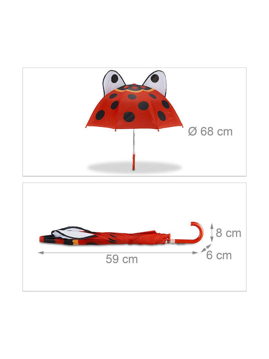 Relaxdays Kinder Regenschirm Gebogener Handgriff Rot mit Durchmesser 68.072cm.