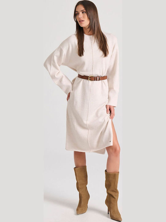 Midi Kleid mit Schlitz Beige