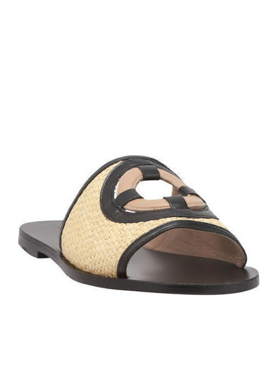 Leather Women's Flat Sandals in Beige Color