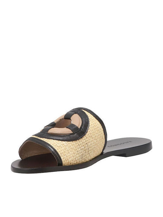 Leather Women's Flat Sandals in Beige Color